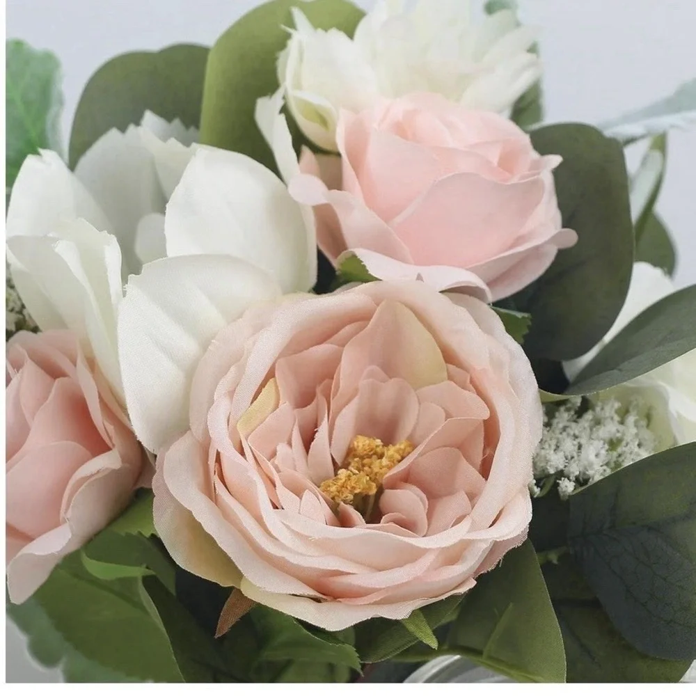 Rinlong 2 Pcs Wedding Bouquets for Bridesmaids Bride Pink Green Artificial